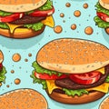 Burger seamless pattern meal. Generate Ai