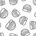 Burger sign icon seamless pattern background. Hamburger vector illustration on white isolated background. Cheeseburger business Royalty Free Stock Photo