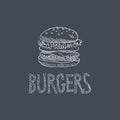 Burger Sketch Style Chalk On Blackboard Menu Item