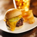 Burger slider with french fries and drink Royalty Free Stock Photo