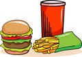 Burger, soda drinks and french fries