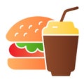 Burger and soda flat icon. Fast food color icons in trendy flat style. Hamburger and drink gradient style design