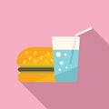 Burger soda glass icon flat vector. Dinner food Royalty Free Stock Photo