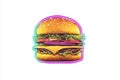 A burger sticker with a neon outline isolated on a white background Ai illustration Royalty Free Stock Photo