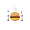 Burger stylized icon with fork and knife Royalty Free Stock Photo