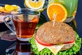 Burger, Tea And Juice Royalty Free Stock Photo