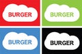 BURGER text, on cloud bubble sign.