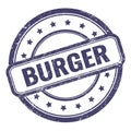 BURGER text on indigo blue grungy vintage round stamp