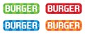 BURGER text, on rectangle, zig zag pattern stamp sign.