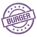 BURGER text written on purple violet vintage stamp