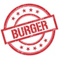 BURGER text written on red vintage stamp