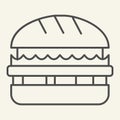 Burger thin line icon. Hamburger vector illustration isolated on white. Sandwich outline style design, designed for web