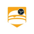 Burger time vector logo design template. Big burger with clock icon logo design. Royalty Free Stock Photo