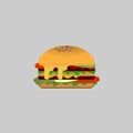 Burger with two meats, cheese, tomato, cucumber and salad. Vector. Appetizing Food Illustration Royalty Free Stock Photo