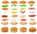 Burger vector fast food hamburger or cheeseburger constructor with ingredients meat bun tomato and cheese illustration Royalty Free Stock Photo