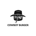COWBOY BURGER CONCEPT DESIGN, WITH BURGER AND COBOY HAT ON IT, PERFECT FOR RESTAURANT LOGO