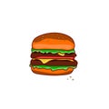 Classic colored hamburger on a white isolated background.