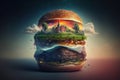 Burger world fantasy illustration ai