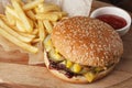 Burger hamburger with french fries Royalty Free Stock Photo