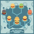 Burgers color isometric concept icons