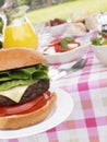 Burgers Cooking On Barbeque Grill Royalty Free Stock Photo