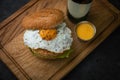 Burgers with cutlet egg and beer Royalty Free Stock Photo
