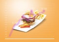 Burgers and french fries. Bread bun with lettuce, tomato, burger, cheese, smoked beef, fried eggs. Isolated on infographic That Royalty Free Stock Photo