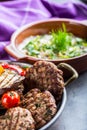 Burgers. Grill burgers. Minced burgers. Roasted burgers with grilled vegetable and herb decoration. Minced meat grilled in a hotel Royalty Free Stock Photo