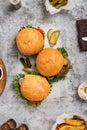 Burgers grilled on light rough surface Royalty Free Stock Photo