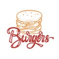 Burgers hand written lettering logo, label, badge. Emblem Royalty Free Stock Photo