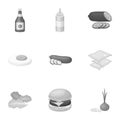 Burgers and ingredients set collection icons in monochrome