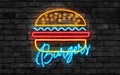 Burgers Neon Sign on a dark wall Royalty Free Stock Photo