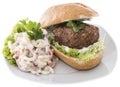 Burgers with Pasta Salad (on white) Royalty Free Stock Photo