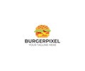 Burgers Pixel Logo Template. Hamburger Vector Design Royalty Free Stock Photo