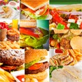 Burgers and sandwiches collection on a collage Royalty Free Stock Photo