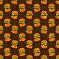 Burgers seamless pattern. Fast Food print. Cartoon hanburger background.