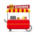 Burgers street food cart. Colorful vector image