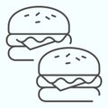 Burgers thin line icon. Two tasty sandwiches vector illustration isolated on white. Fast food outline style design