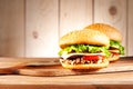 Burgers with turkey, cheese and vegetables Royalty Free Stock Photo