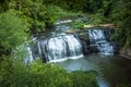 Burgess Falls Cascading over Dark Gray Rocks, Surrounded by Green Trees