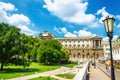 The Burggarten with statues and palm house, Vienna, Austria Royalty Free Stock Photo