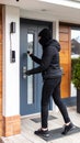 Burglar attempting to unlock a front door with a lock pick, home security concept Royalty Free Stock Photo