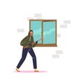 Burglar housebreaking in house with crowbar through window. Thief robber breaking in apartment Royalty Free Stock Photo