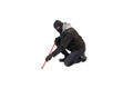 A burglar knee with crowbar and mask against a white background Royalty Free Stock Photo