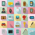 Burglar robber plunderer icons set, flat style