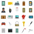 Burglar robber plunderer icons set, flat style