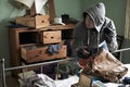 Burglar Stealing Items From Bedroom During House Break In Royalty Free Stock Photo