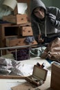 Burglar Stealing Items From Bedroom During House Break In Royalty Free Stock Photo