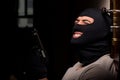 The burglar wearing balaclava mask at crime scene Royalty Free Stock Photo