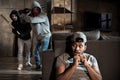 Burglars and scared man Royalty Free Stock Photo